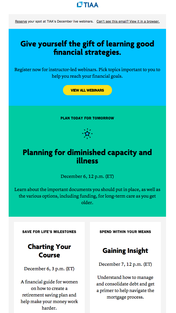 TIAA Event Webinar Campaign Screenshot 